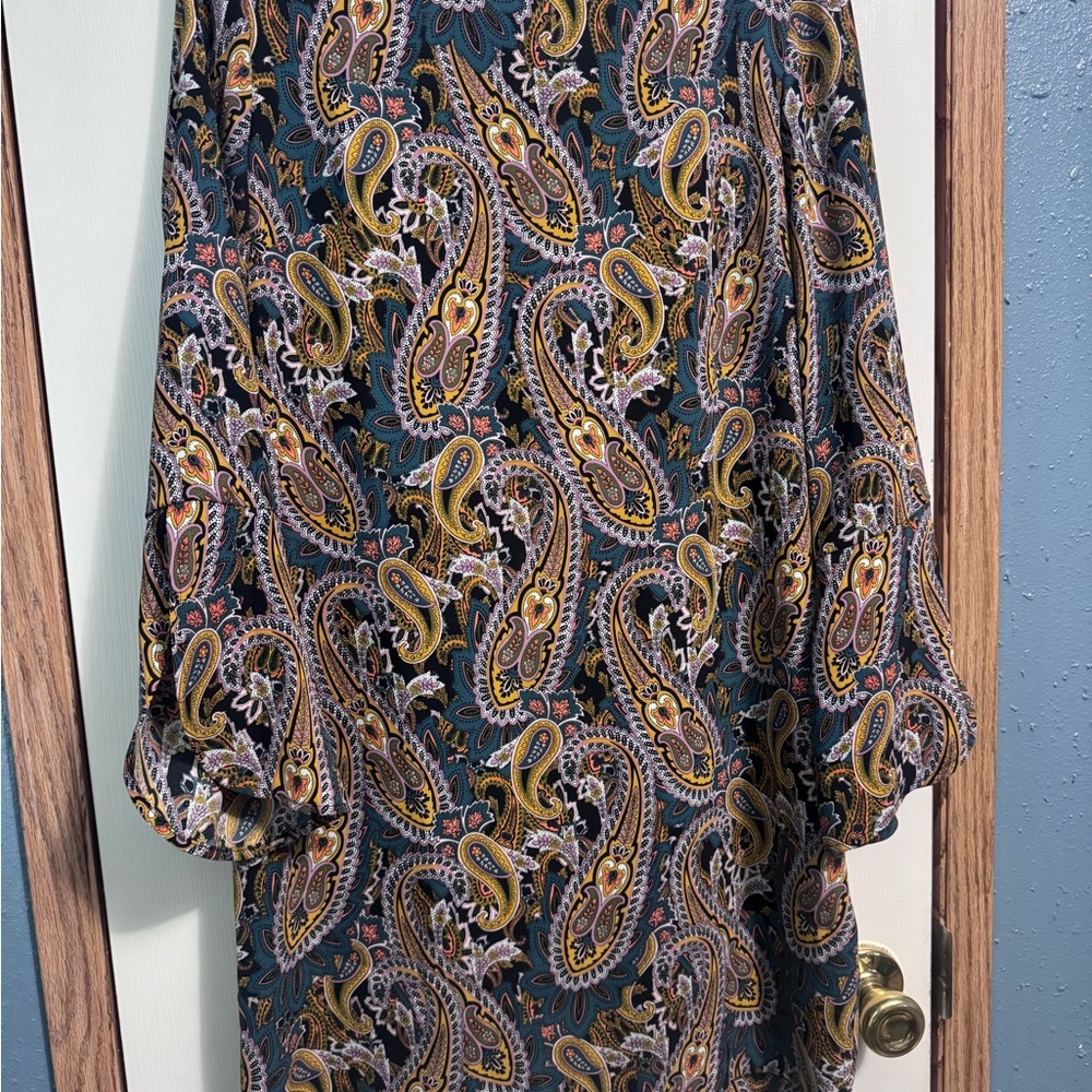 Cynthia Rowley Teal and Gold Paisley Dress